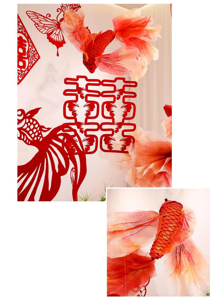 Double Happiness Wedding Room Decor Set: Non-Woven Fabric Papercut for Bride and Groom's Bedroom or Hotel.