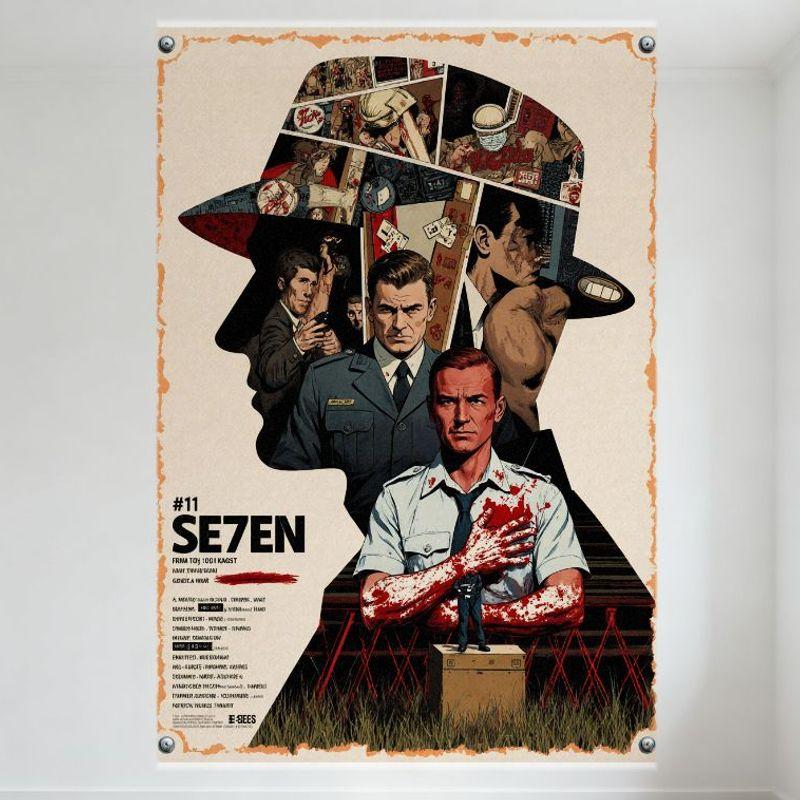 

SE7EN #11 Retro Style Movie Poster Metal Tin Sign, Noir Aesthetic Film Art Wall Decor for Man Cave, Bar, Home 20x30cm（7.8x11.8inch）