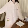 Oh, Mida Fleece Thickened Coral Fleece Pajamas Women's Winter Pajamas Set, Sweet Flannel Hooded Thermal Loungewear