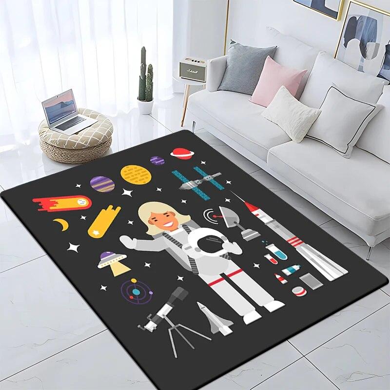 Cartoon Astronaut Children's Room Decorative Carpet Camping Cushion Play Aera Mat  Floor Mat Carpet Game Area Rug Floor Mats