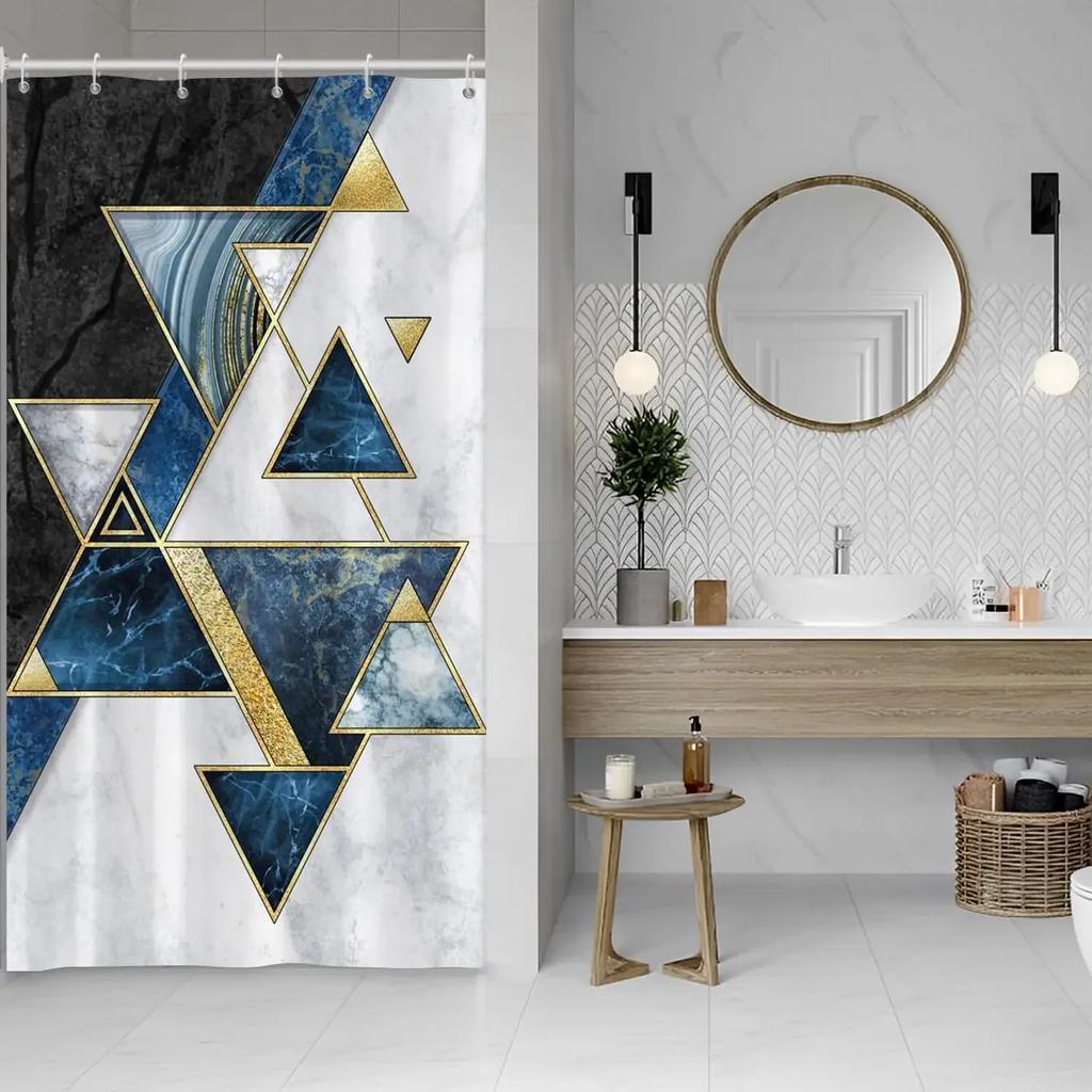 Blue Shower Curtain, Marble Shower Curtain for Bathroom Stall RV Watercolor Abstract Waterproof Fabric Shower Curtain Set