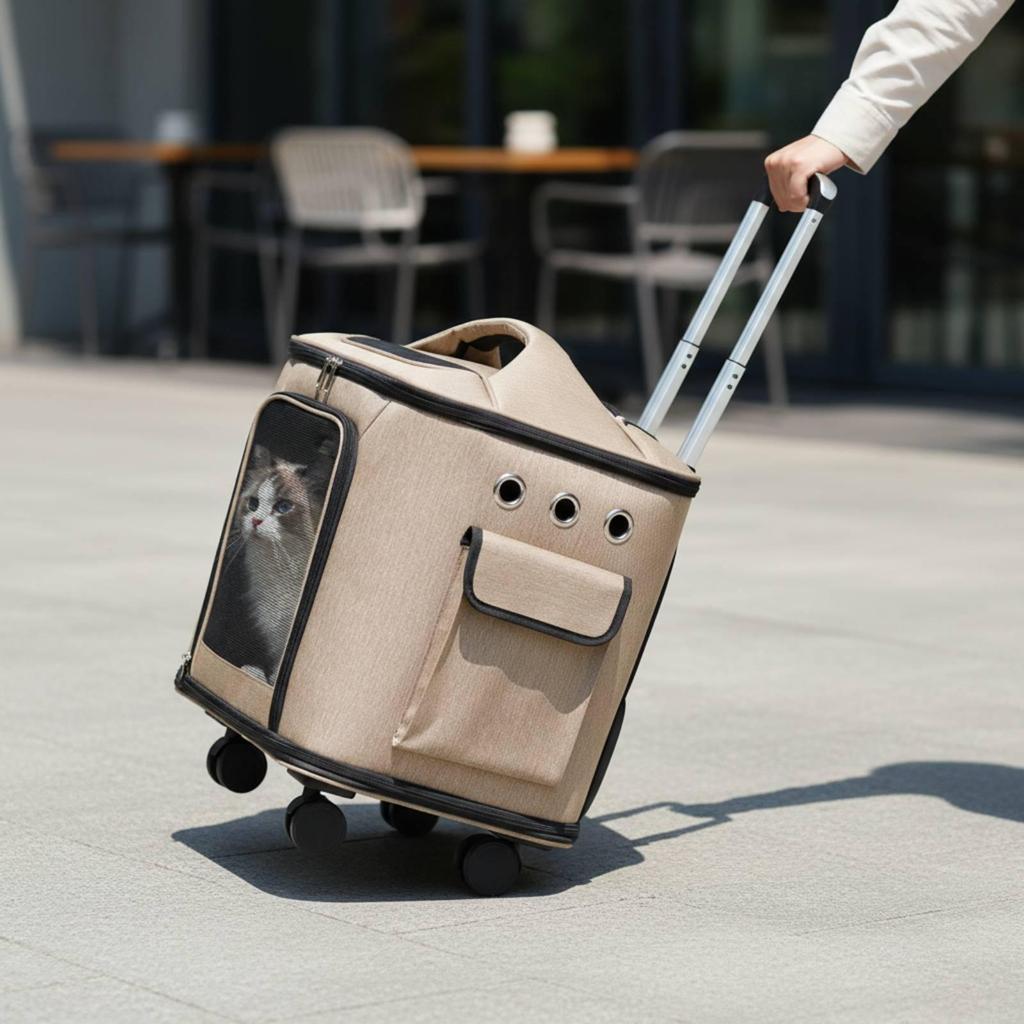 Portable Pet Carrier Quiet Wheels Cat Suitcase Large Capacity Travel