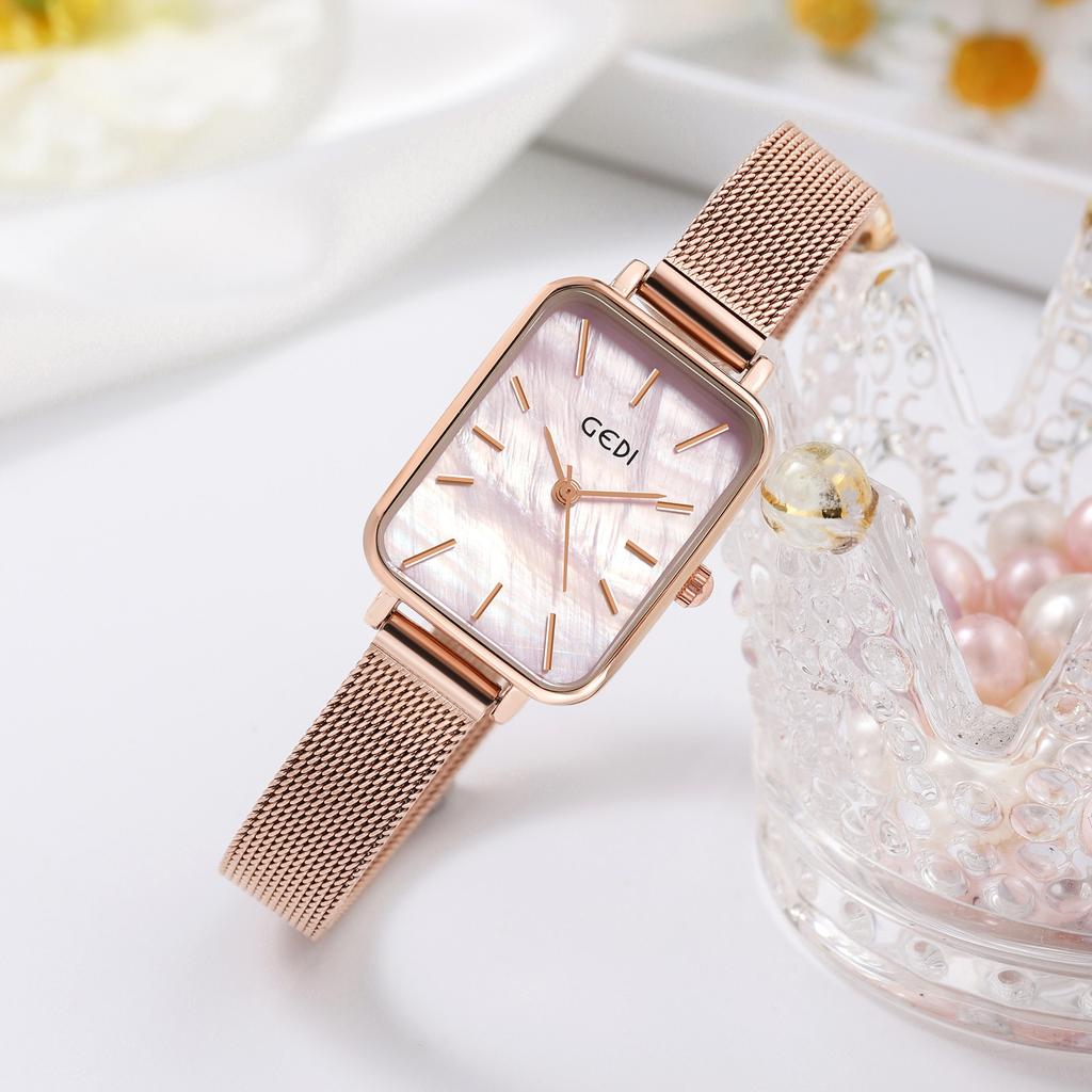 Small Square Plate Simple Temperament Ultra-Thin Quartz Stainless Steel Waterproof Mesh Belt Women'S Student Watch