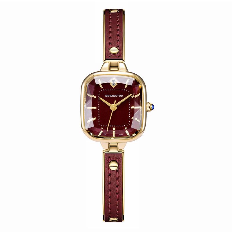 Light Luxury Square Half Bracelet Bracelet Watch Women S Watch Diamond-Encrusted Sugar Cube High-End Fashion Belt Quartz Watch