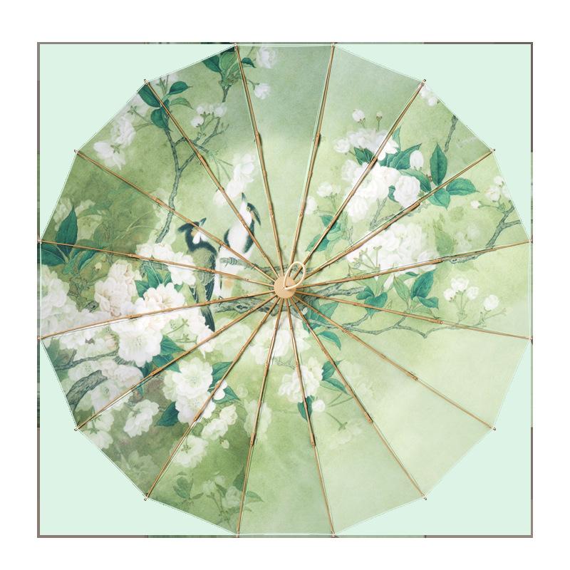 16 bone hand open three-fold color glue umbrella solid wood handle parasol sun umbrella