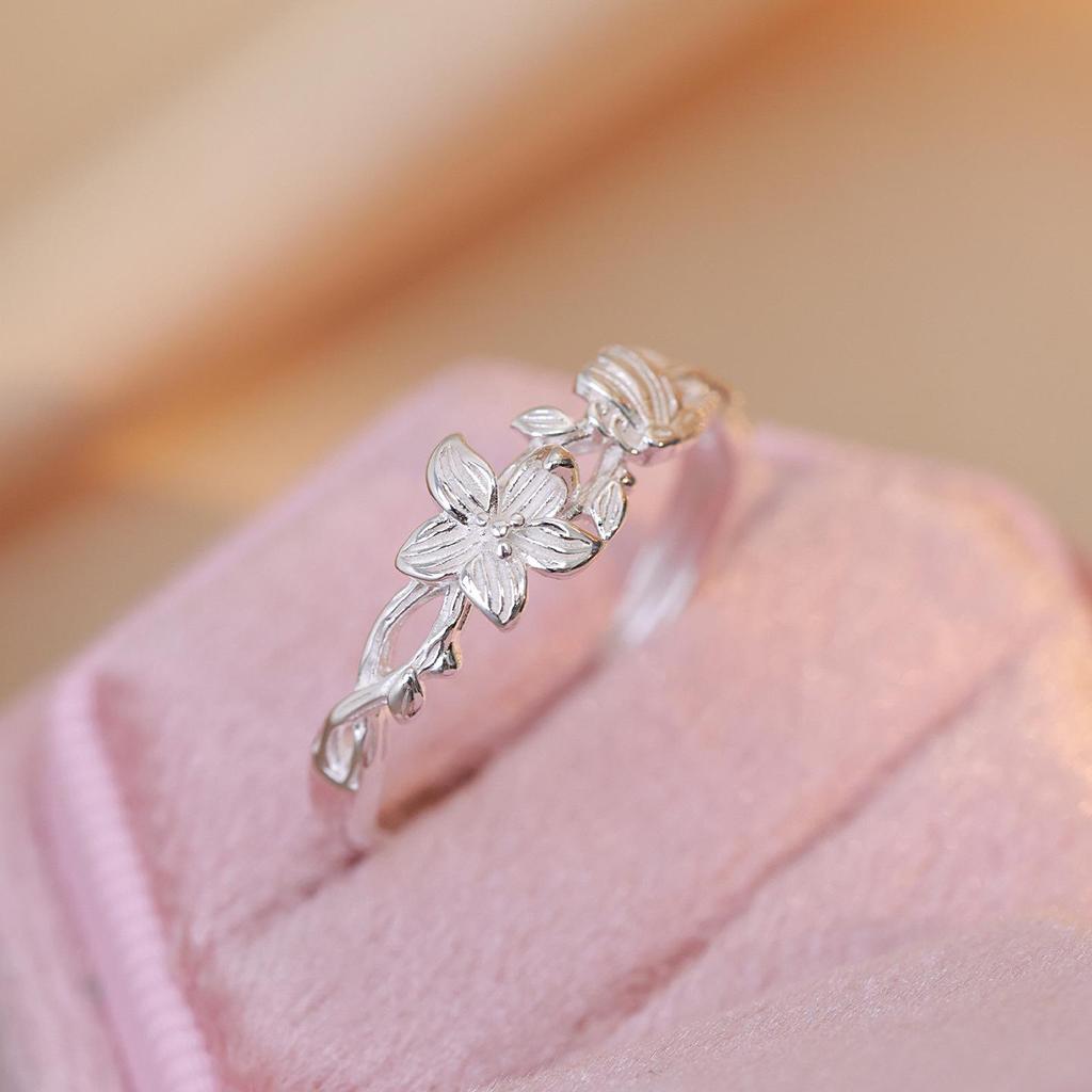 Sweet Branch Twining Flower Open Stackable Ring - Women's Fashionable Ins Style Index Finger Accessory