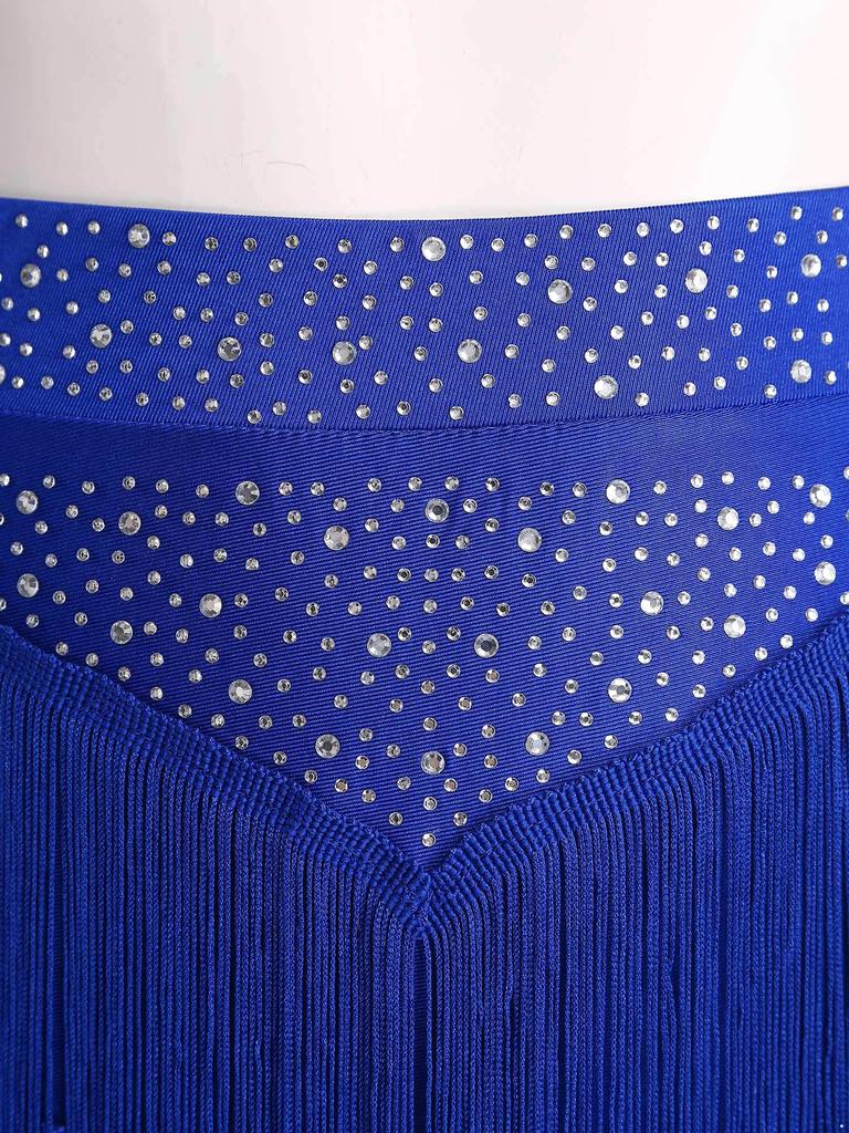 Womens Salsa Dance Costume Elastic Waist Tiered Tassel Skirt Latin Performance Competition Outfit Party Wear