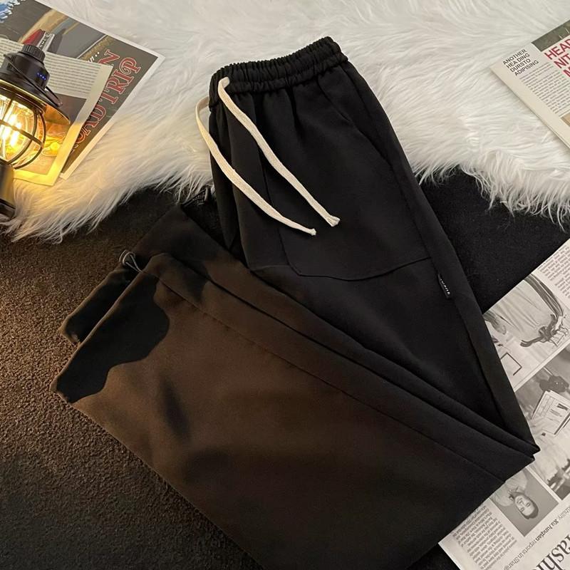 Spring small trousers men's drape simple and versatile sweatpants Japanese elastic waist loose straight nine-point casual pants