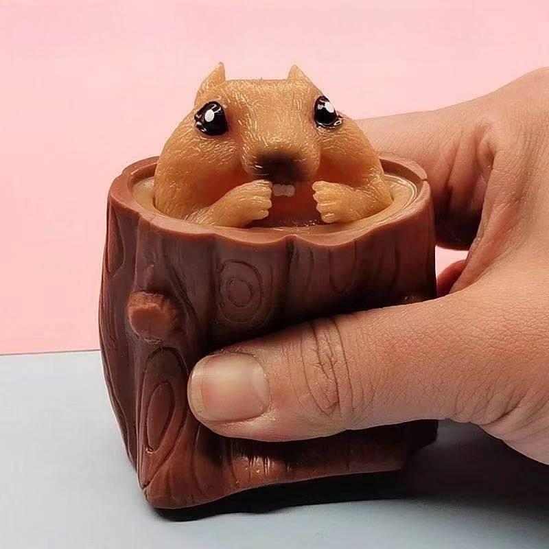 Squeezing Squirrel Cup Toys Silicone Stress Relief Decompression Stump Rubber Stake Fidget Toys Gift For Kids Adults