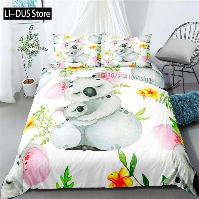 Comforter Cartoon Koala Microfiber Cute Animal Bedding Set Leaves Flowers Comforter For Boys Girls Children Room Decor