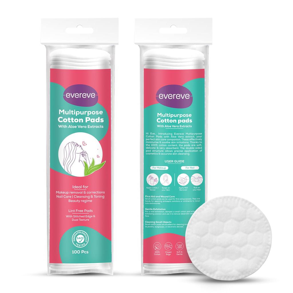Evereve Mehrzweck-Wattepads, 200 Stück, 100% Baumwolle, Mit Aloe Vera Extrakten, Geprägt, Beidseitig, Zur Hautreinigung, Augen- & Gesicht Make-up Entferner