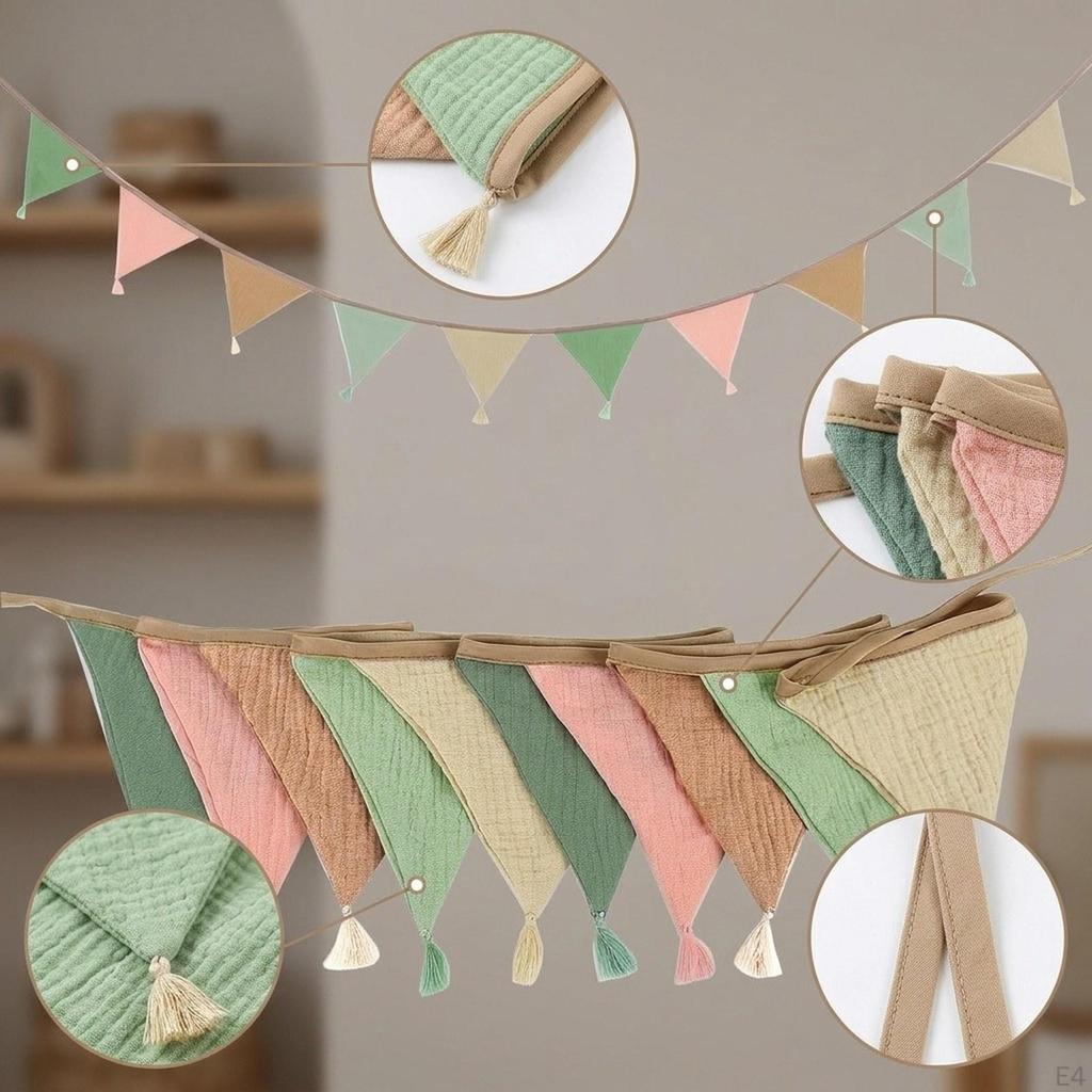 2.6 M (8.5 Ft) Triangular Decorative Garland with Tassels, Easy to Hang, Ideal for A Child's