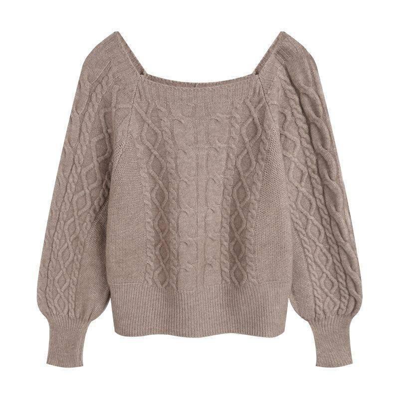 Lantern sleeve top women's spring and autumn literary style French twisted knitted sweater short niche temperament high sense