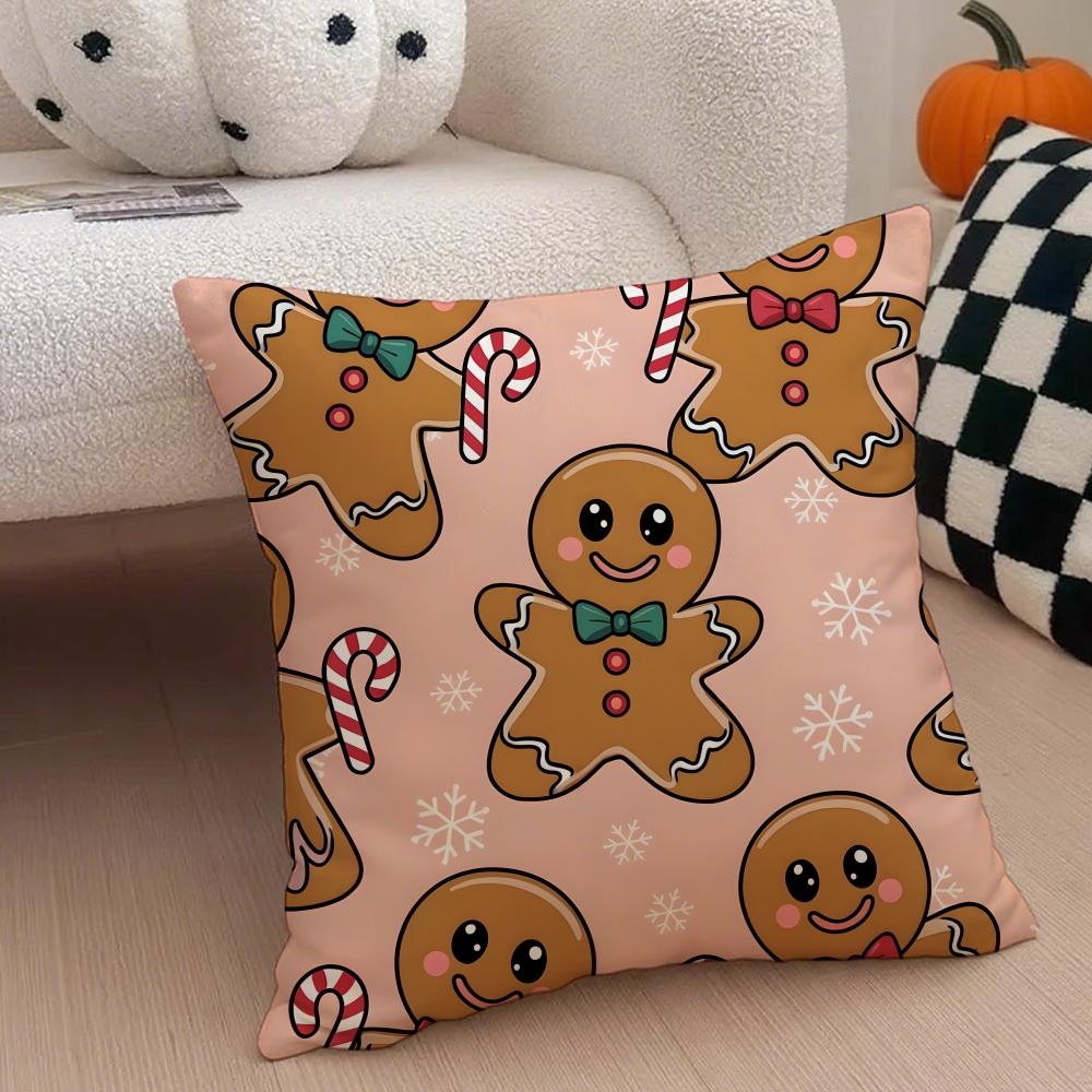 cute Gingerbread print Cushion Cover Throw Pillow Cover Hidden Button Durable Polyester Chair Cushion