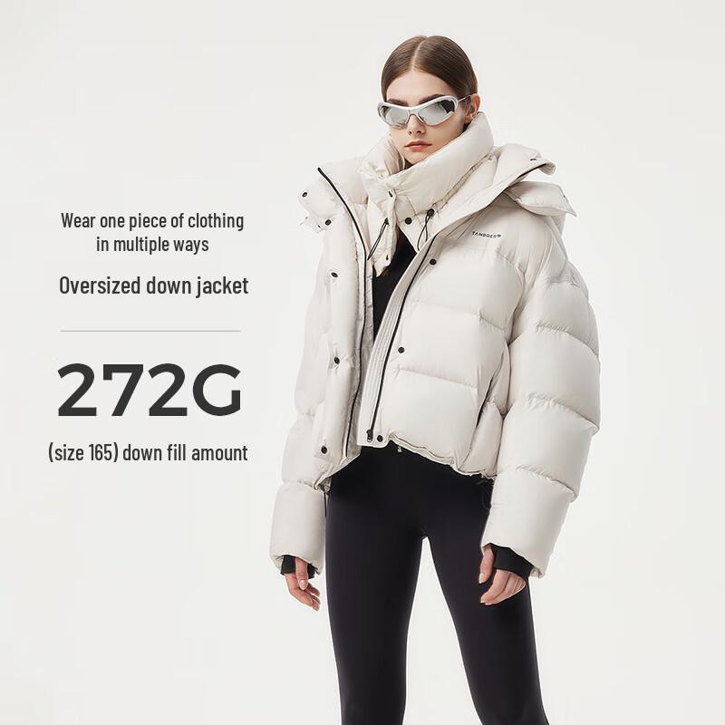 Tamboer Women's Short Puffer Down Jacket with Detachable Scarf