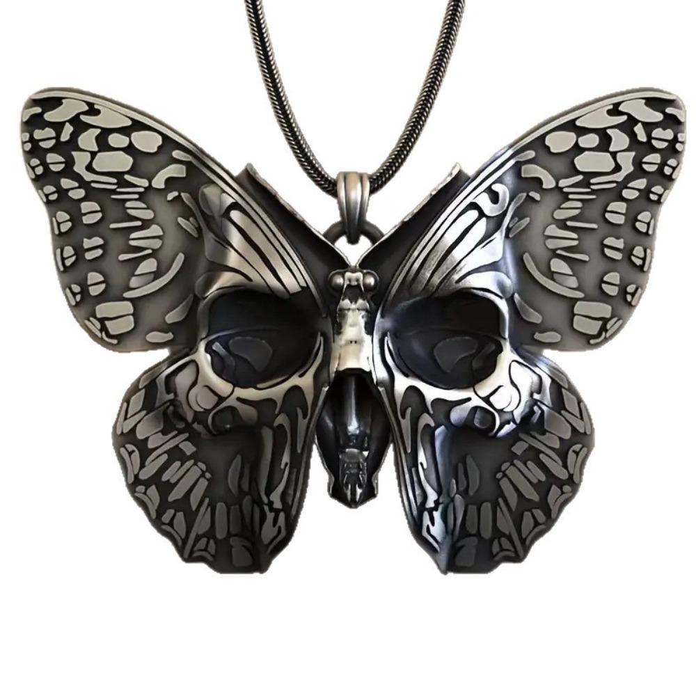 Gothic Retro Gun Black Skull Ghost Face Spotted Butterfly Pendant Necklace for Women Halloween Party Jewelry Accessories Gifts