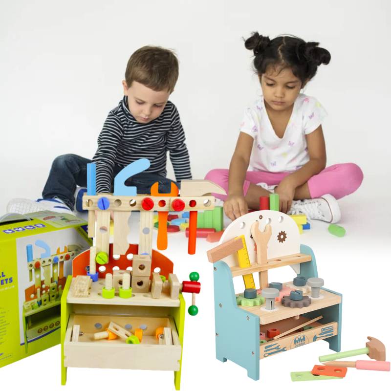 Wooden Children Table Top Work Bench Tools Set Toy Kids Puzzle Hands On Games