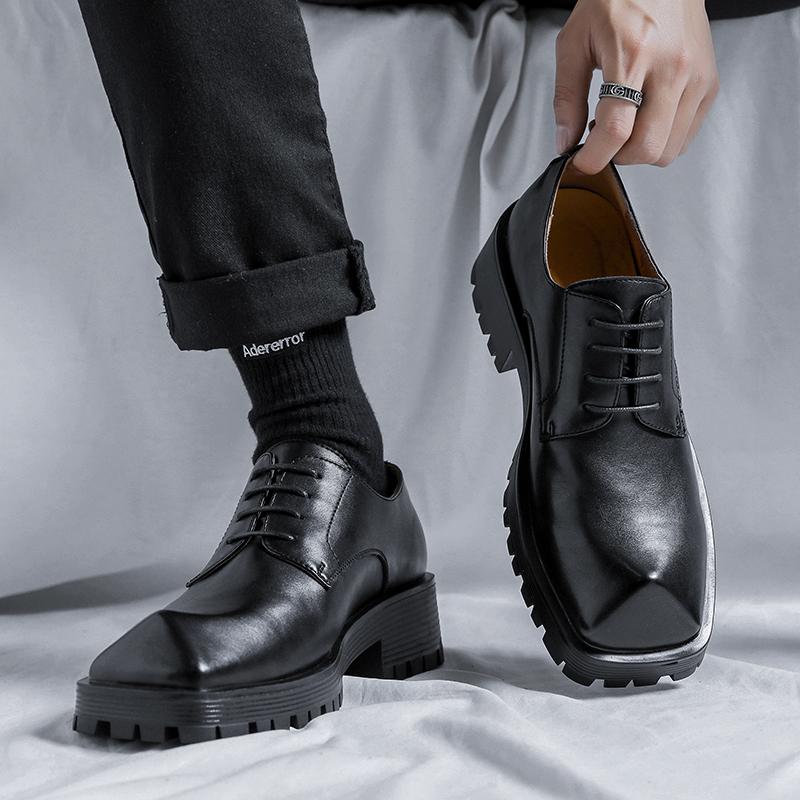 Business Leather Dress Shoe Men Cone Toe Niche Design Fashion Casual Increase Leather Shoes Male Japan Korean Streetwear Commute
