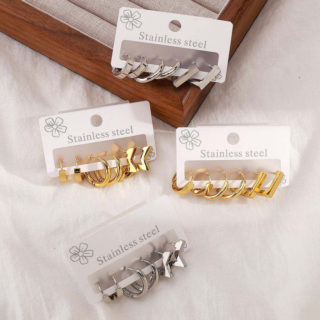 Women Fashion Stainless Steel Star Earrings Set Minimalist Luxury Vintage Unique Design Geometric Stud Earrings For Women