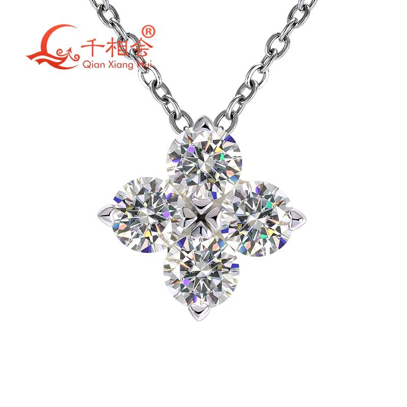 

S925 Silver 1.2ct round Four Leaf Clover white Moissanite Pendant Choker Necklace Jewelry Valentine s Day Wedding Date Gift