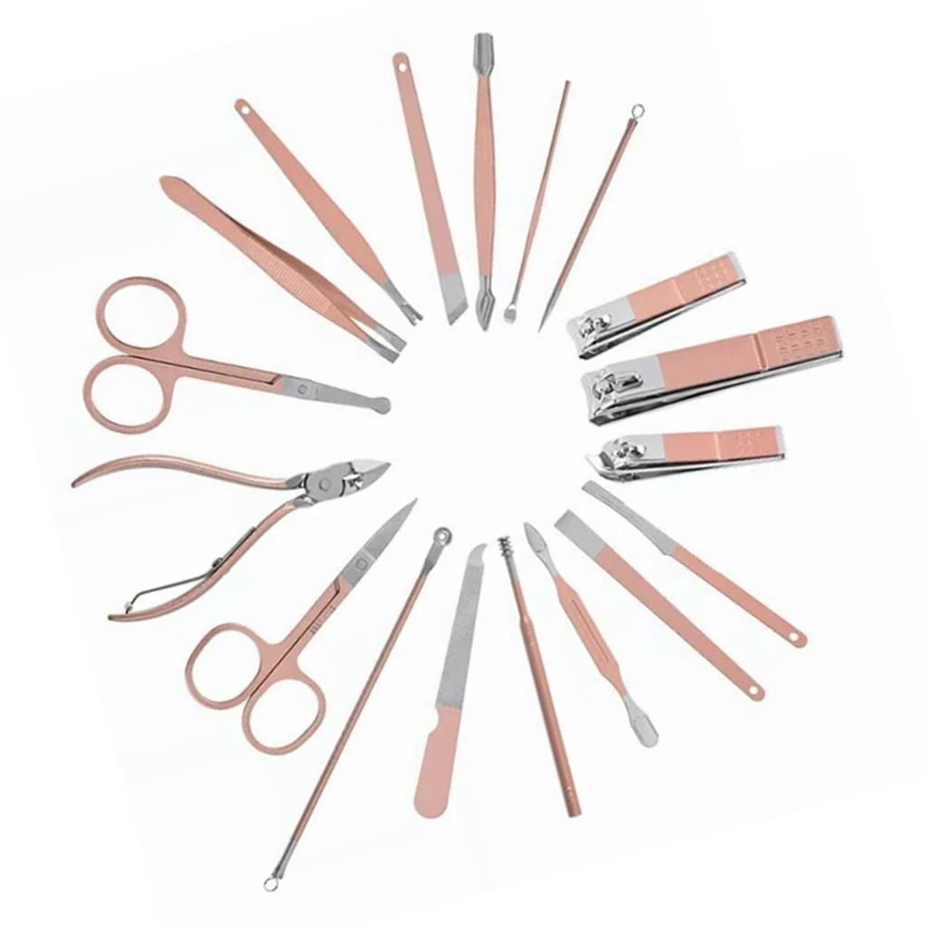 18 In 1 Manicure Set Professional Manicure Pedicure Kit Nail Clippers Set Nail Care Kit Rose Gold