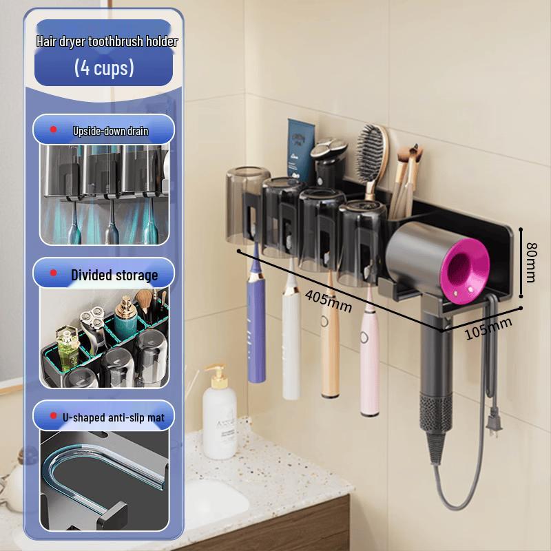 Wall-Mounted Hairdryer & Toothbrush Holder Set