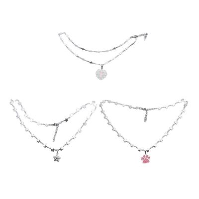 Gothic Cross Charm Choker Necklace Hip-Hop Clavicle Chain Baroque Style Heart Cat Paw Pendant Necklace Star Chain Gifts