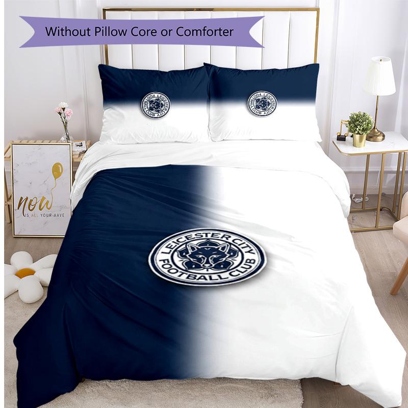 Leicester City Football Printed 3 Pieces Bedding Set, Comfortable Skin Friendly Bedroom Duvet Cover Set