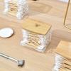 Cotton Swab Storage Box Double Head Cotton Bud Container with Bamboo Cover Transparent Square Cotton Swab Toothpick Organize Box