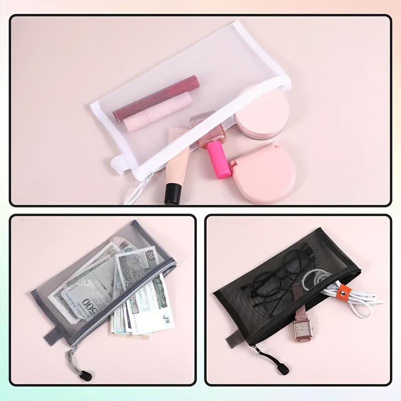 5pcs Zipper Mesh Bags Versatile Nylon Mesh Storage Bags Portable Mesh Pencil Cases Travel Organizers Cosmetic Travel Storage Bag