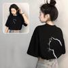Women's Short Sleeve Cat Print T-Shirt Round Neck Loose Casual Cotton Top For Summer Daily Wear