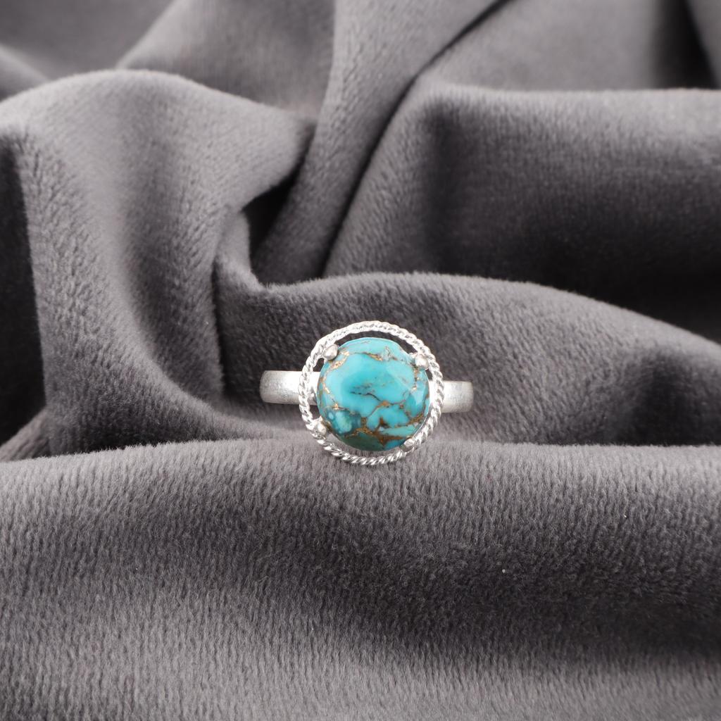 Handgefertigter Edelsteinring aus blauem Kupfer-Türkis, 925 Sterlingsilberring, zierlicher Silberschmuck, als Verlobungsgeschenk