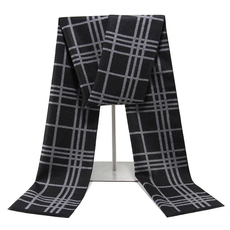Черно-серый мужской зимний клетчатый снуд - Теплый шарф из искусственного кашемира 180cm