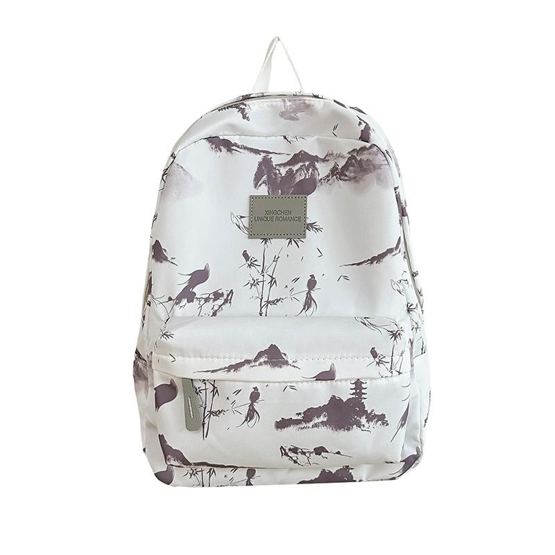 Schoolbag New Chinese Style Ink Painting Backpack Women's 1011 New Small Fresh Retro School Bag Student Class Backpack Bag
