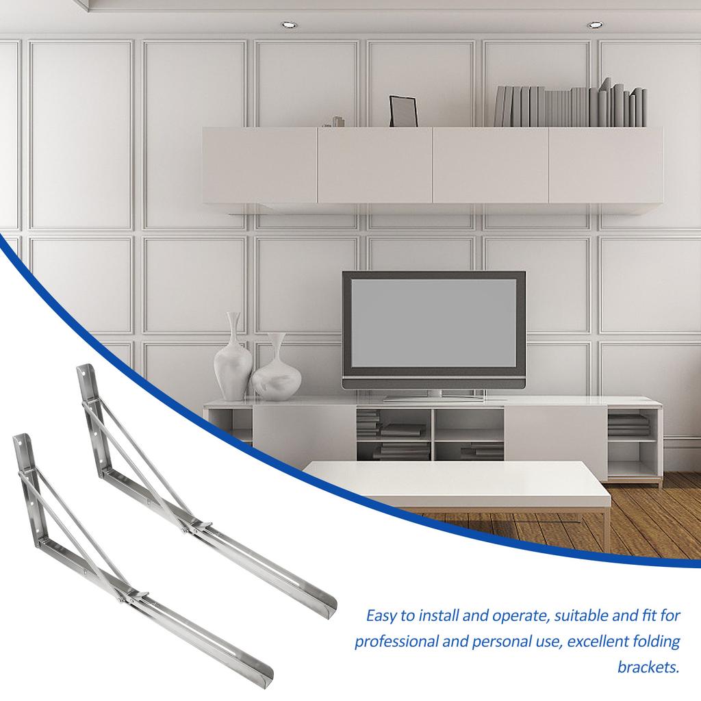 2pcs Stainless Steel Folding Brackets Heavy Duty Support For Shelf Storage Wall Board Mounting Bracket Desk Microwave Oven Use