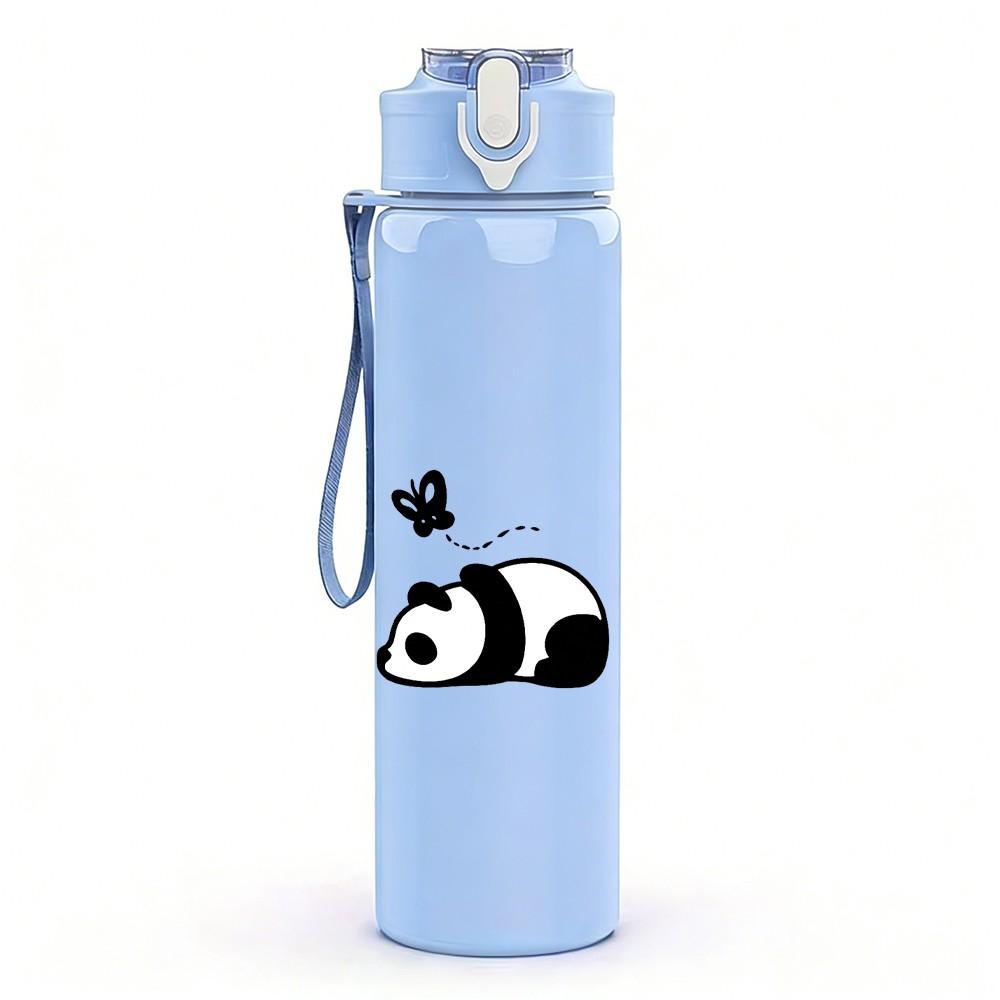 1PC Three Cute Panda Pattern 750ml Color Plastic Sports Water Bottle Leakproof Flip Straw Lid Suitable for Sports Office Home Use