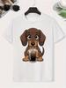 Unisex Yellow Tee Dachshund Dog Drinking Coffee Graphic Print Short Sleeve Loose Casual Top For Adult Male Daily Street Wear Out