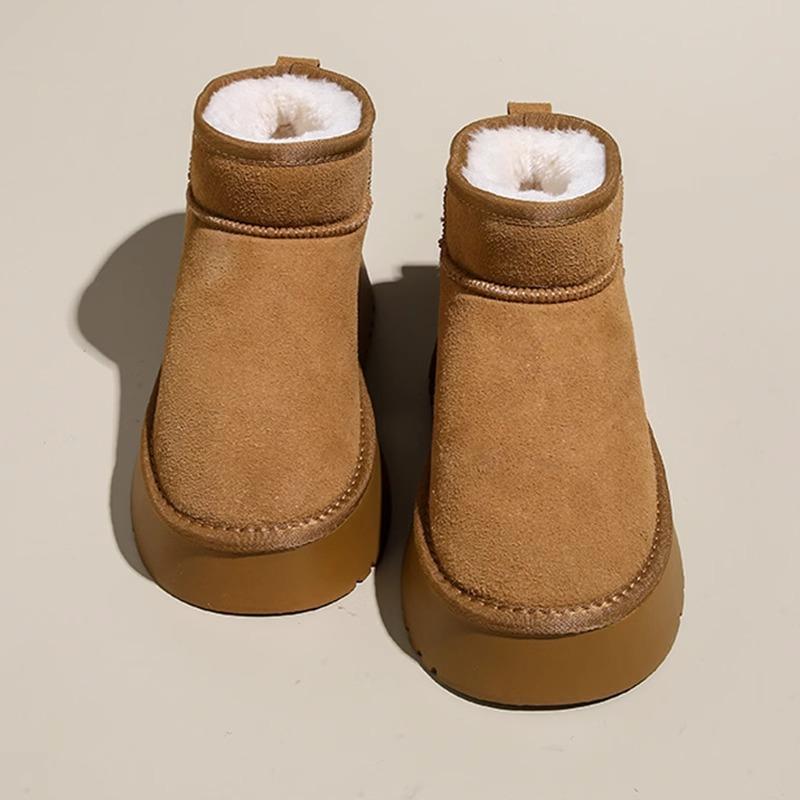 Thick-soled Snow Boots Women's 2025 Fashion New Autumn and Winter Fur Integrated Short Tube High-soled Warm Waterproof Cotton Shoes