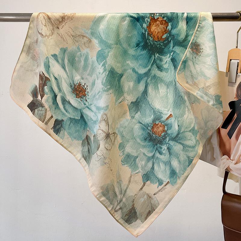 Fashion 70cm Cotton Square Scarf Women Floral Print Design Bandanas Lady Scarves Headband Accessories Handkerchief Hair
