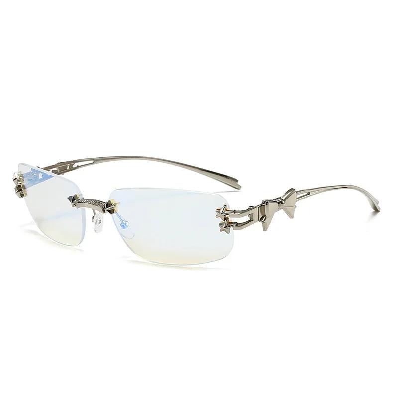 Fashionable Frameless Sunglasses Women Metal Frame Unisex UV400 Protection Summer Glasses High-End Eyewear