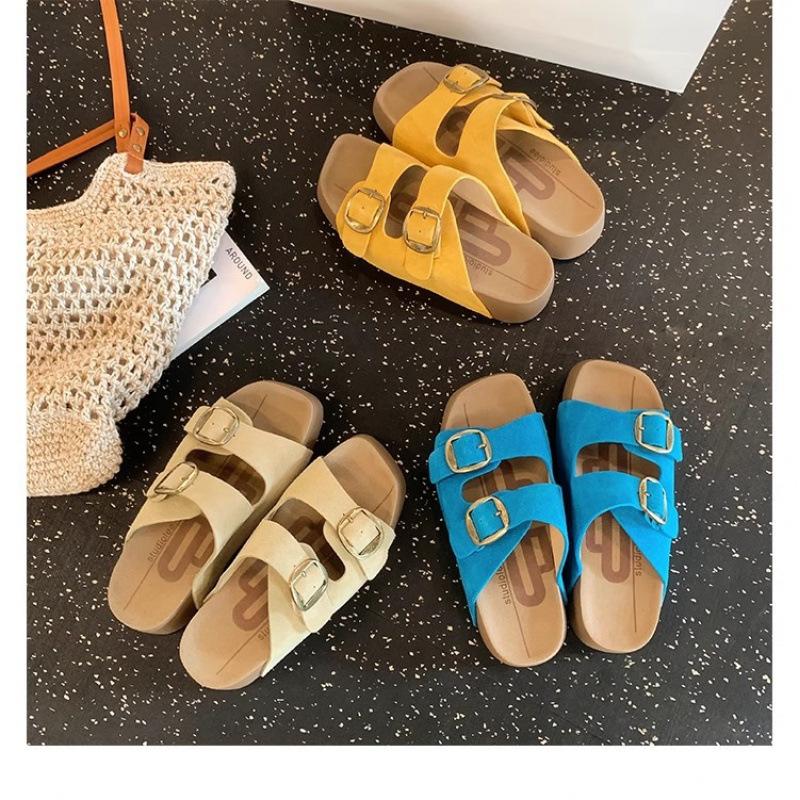 

Натуральная кожа коровья кожа двойная пряжка толстая подошва ленивый человек педалирование крутые тапочки для увеличения роста 40 синий