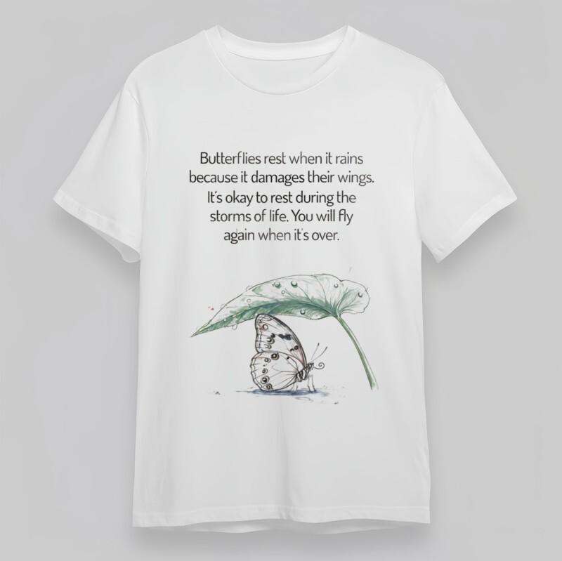 

Women s Plus Size Classic T-Shirt Raindrop Butterfly Under Leaf Artwork Tee USA XL