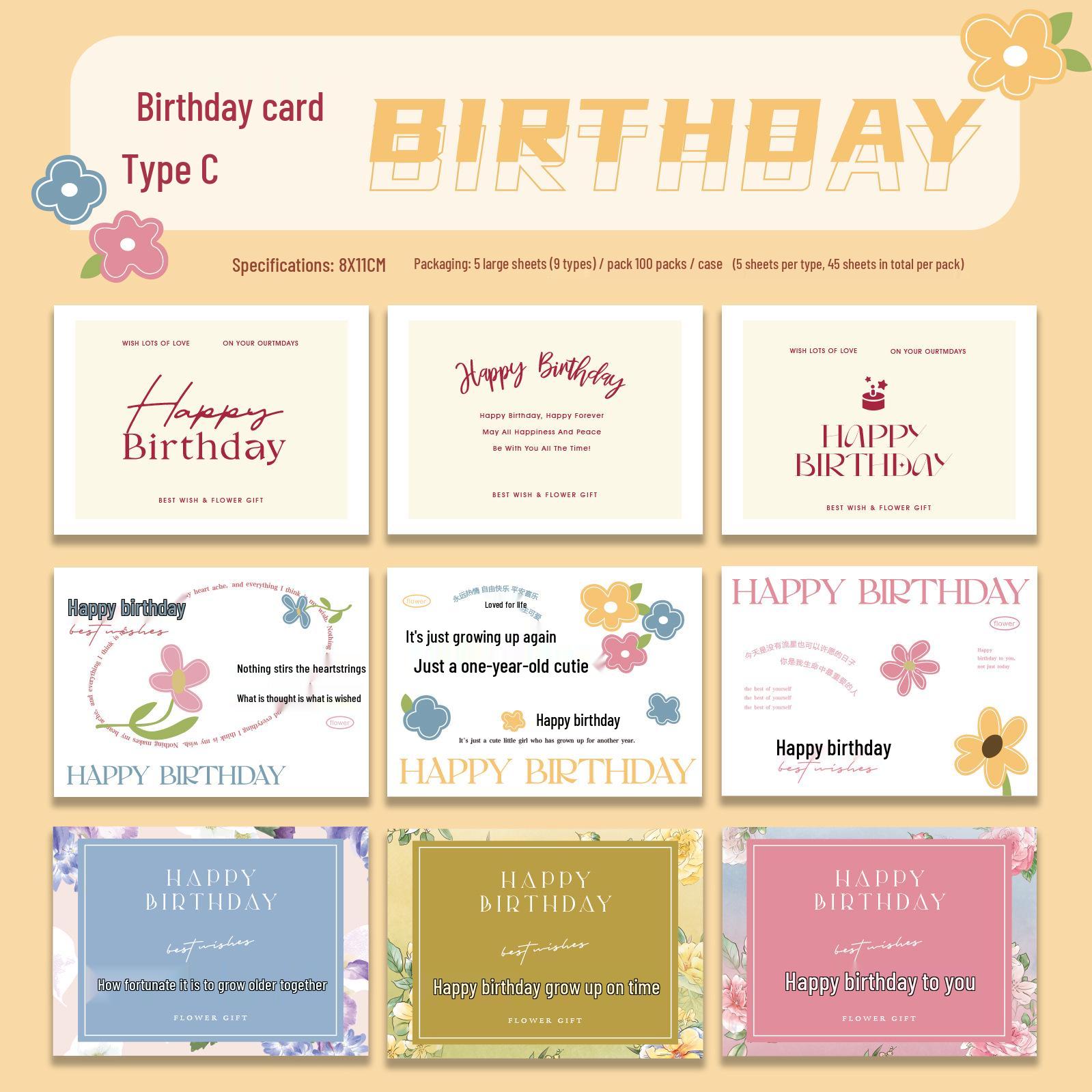 Elegant Handwritten Birthday Card with Floral Design and Cake Illustration