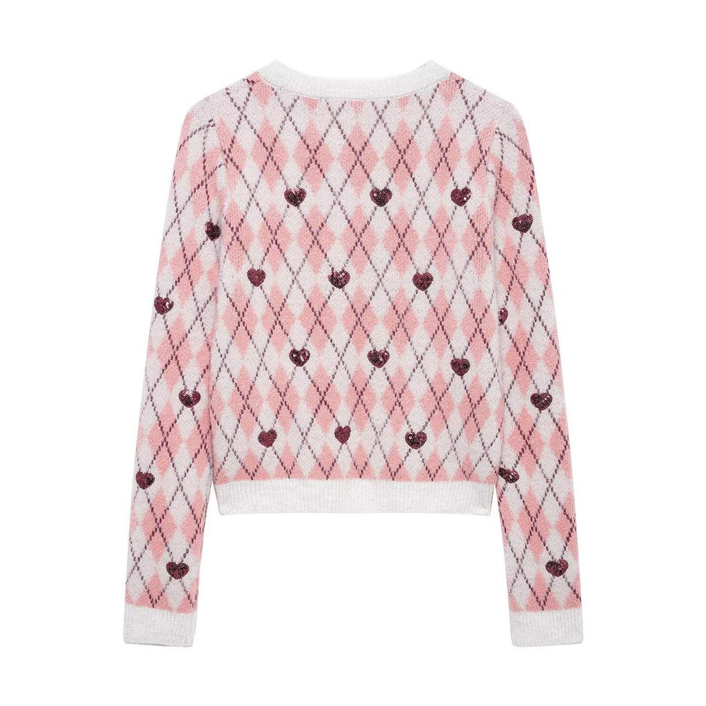 2025 Spring Women's Heart Jacquard Round Neck Knitwear