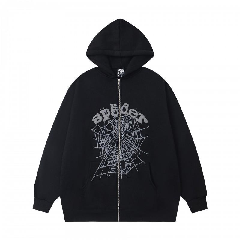 Unisex Übergroßes Kapuzenpullover-Set Mit Spinnennetz-Folienaufdruck Warm Fleecegefüttert Lockerer Schnitt Streetwear Herren Damen