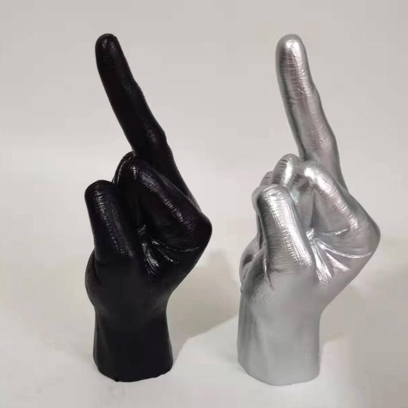 Resin Vertical Middle Finger Craft Sculpture Funny Gesture Statue for Desk and Living Room