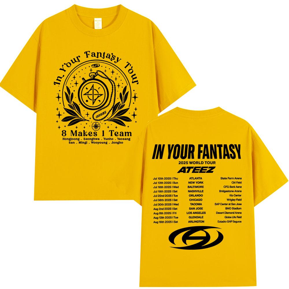 Ateez 2025 World Tour In Your Fantasy Tour Dates  8 Makes 1 Team T Shirt Korean Kpop Fashion T-shirt Men Women Cotton T-shirts
