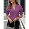 Summer new V-neck temperament bubble sleeves solid color casual women's T-shirt top