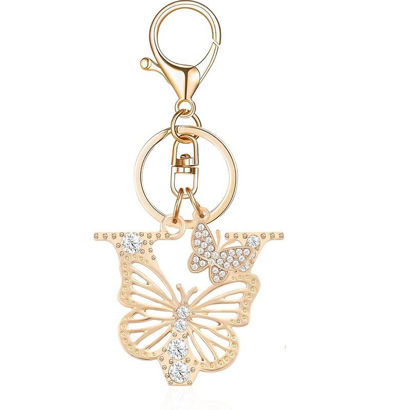 Exquisite Women Capital Letters Charms Keychain Initial 26 A-Z Butterfly Rhinestone Keyring Bag Decoration Pendant Girl Gift