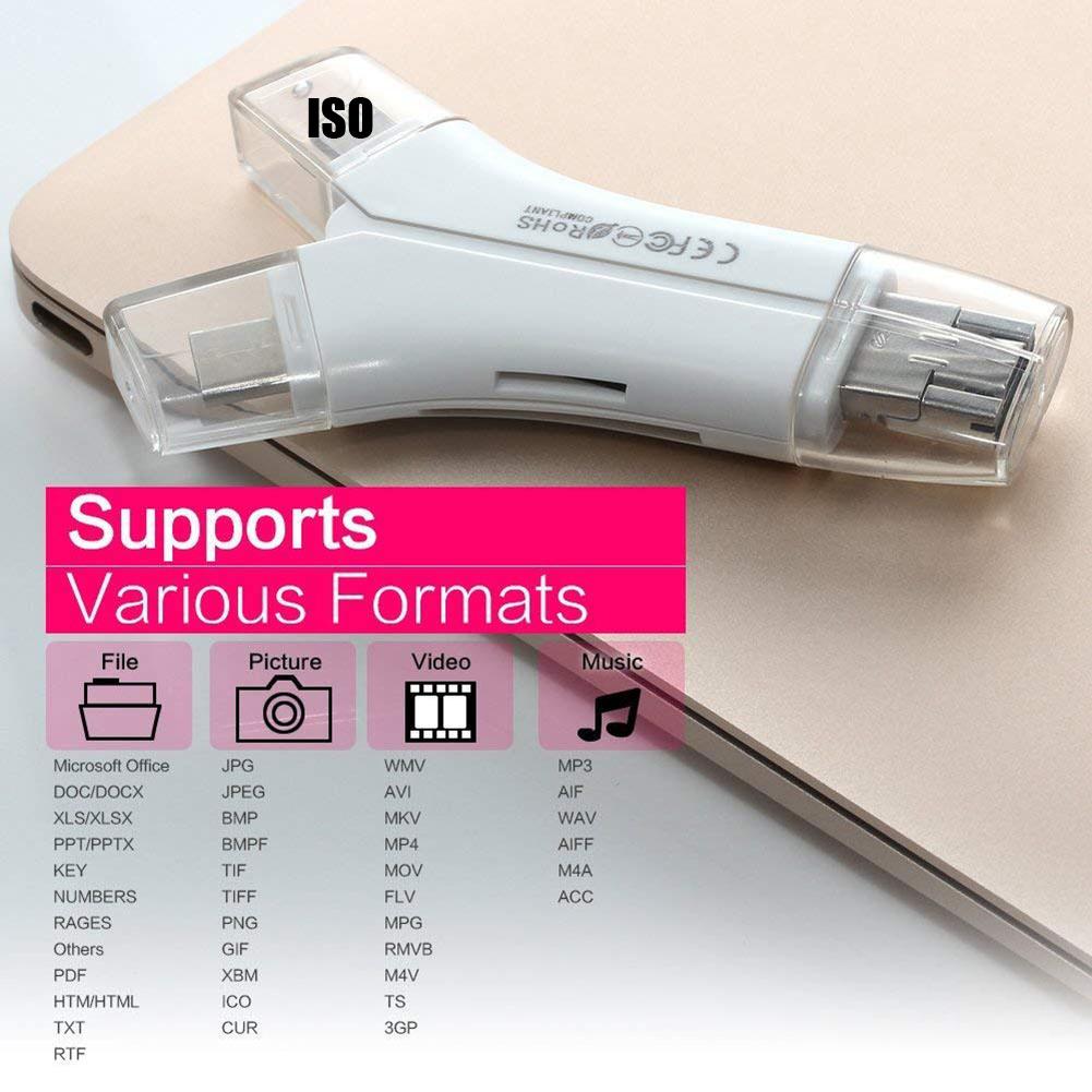 4-in-1 Otg Card Reader Universal Multi-functional Mobile Phone Tf Sd Camera Multi Interface Card Reader (with App)